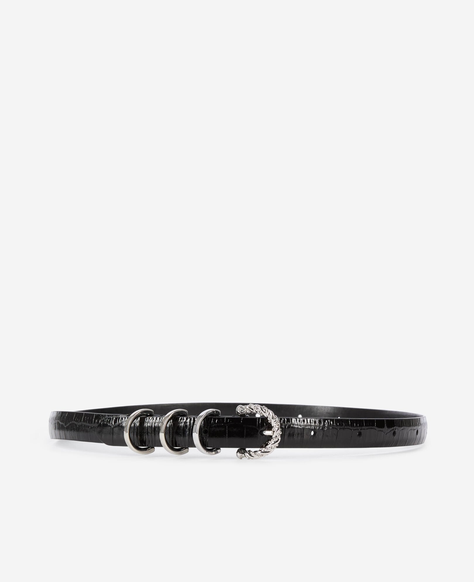 Thin Crocodile-Effect Leather Belt