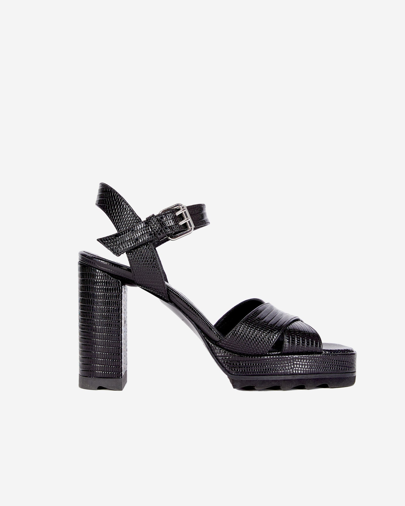 Lizard Effect Leather Heeled Sandles