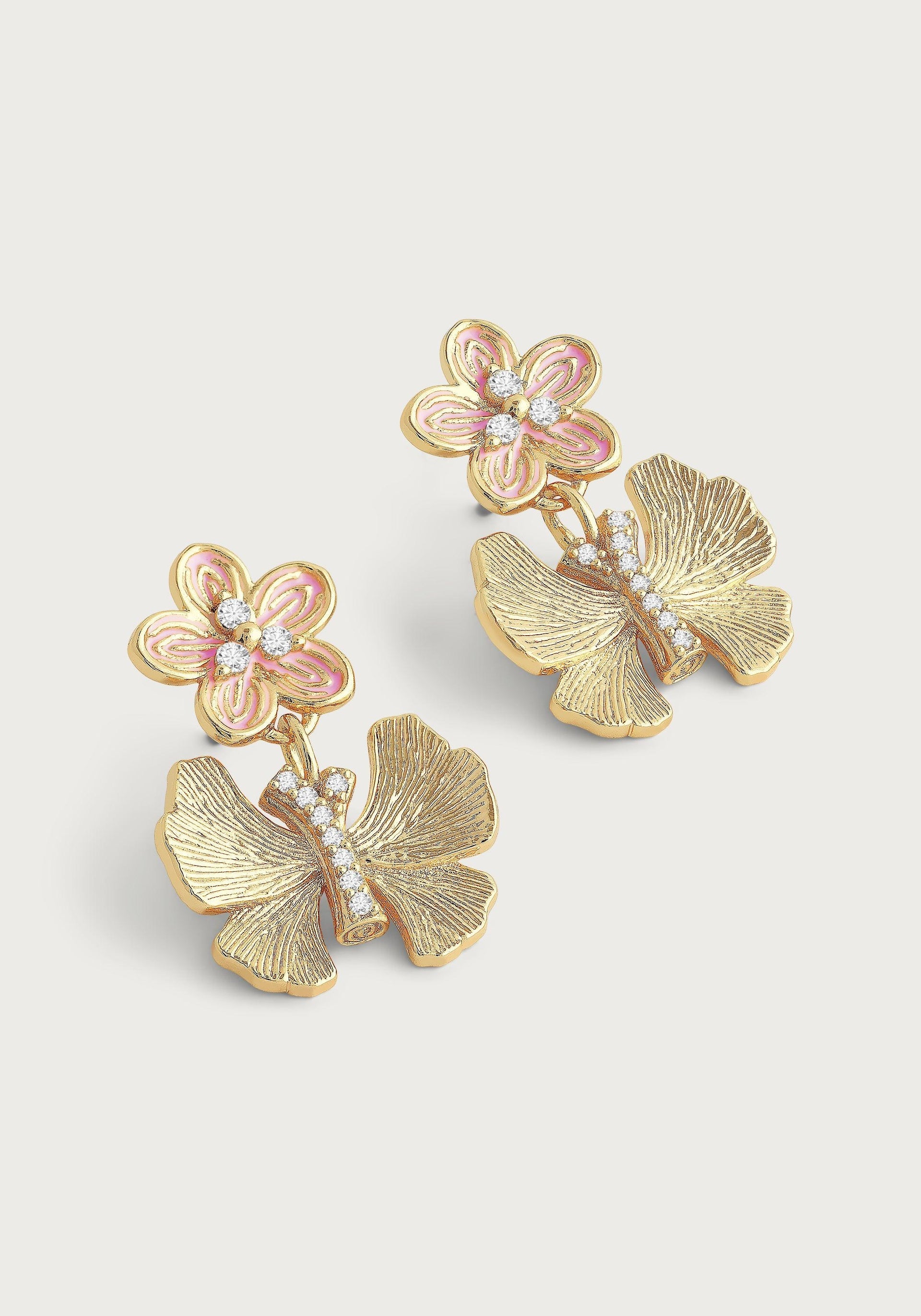 Butterfly With Enamel Flower Earrings