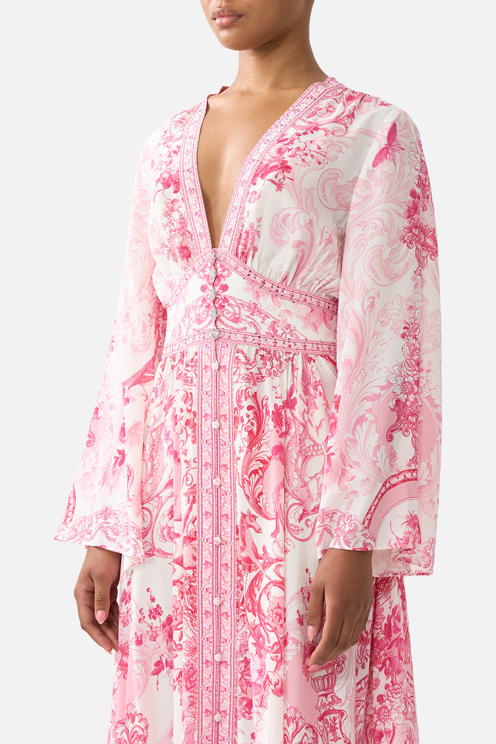 KIMONO SLEEVE DRESS WITH SHIRRING DETAIL
