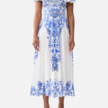 WAISTED MIDI DRESS WITH FLUTTER SLEEVE