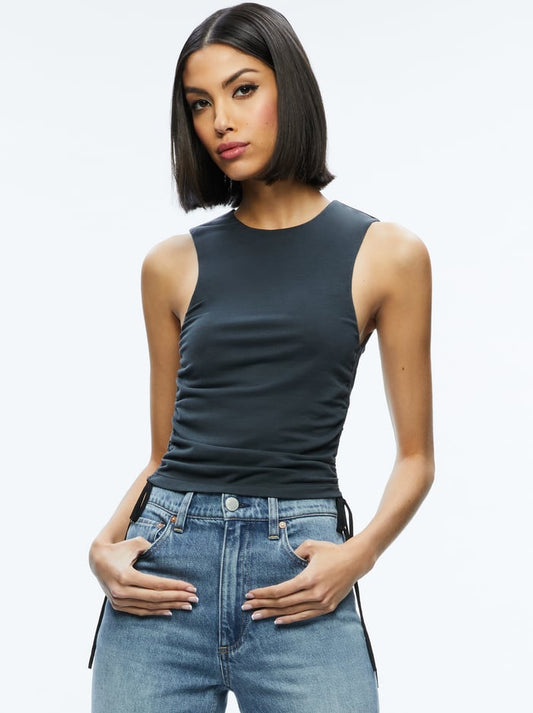 Chrissy Crewneck Ruched Crop Top