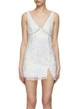 White Beaded Sequin V-Neck Mini Dress