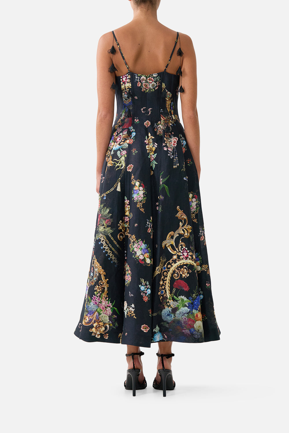 CORSET DRESS WITH LONG FLARED SKIRT