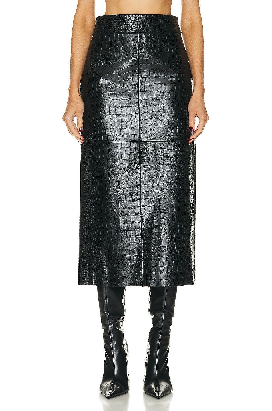Embossed Leather Midi Skirt