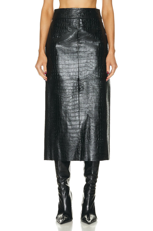 Embossed Leather Midi Skirt
