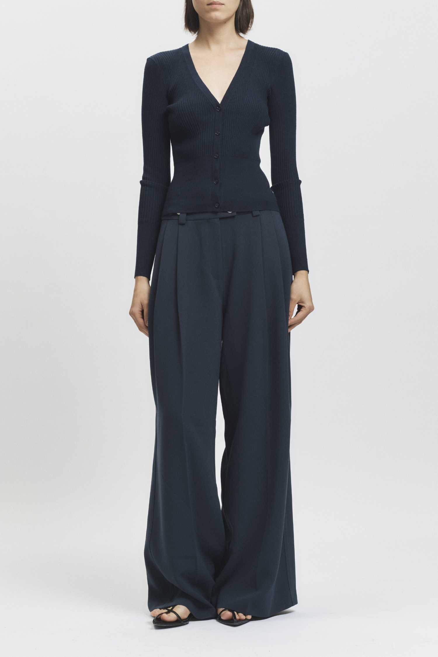 Braylon Rib Cardigan Sweater, Navy