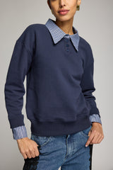 HALLIE POPLIN SHIRT COMBO SWEATSHIRT