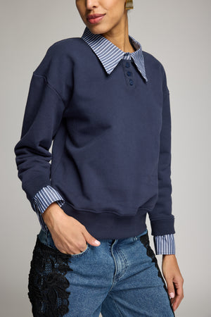 HALLIE POPLIN SHIRT COMBO SWEATSHIRT
