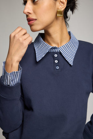 HALLIE POPLIN SHIRT COMBO SWEATSHIRT