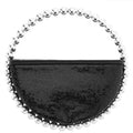 LOVEY Black Sequin Circle Bag with Metallic Beaded Handle