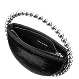 LOVEY Black Sequin Circle Bag with Metallic Beaded Handle