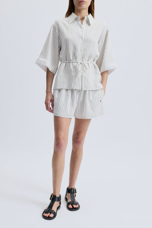 Kos Short Sleeve Striped Top, White/Khaki
