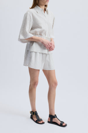 Kos Short Sleeve Striped Top, White/Khaki