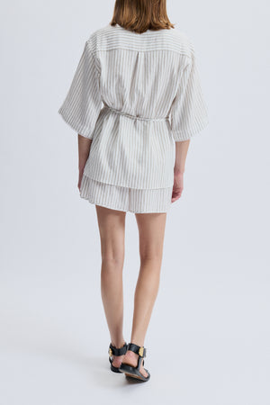 Kos Short Sleeve Striped Top, White/Khaki