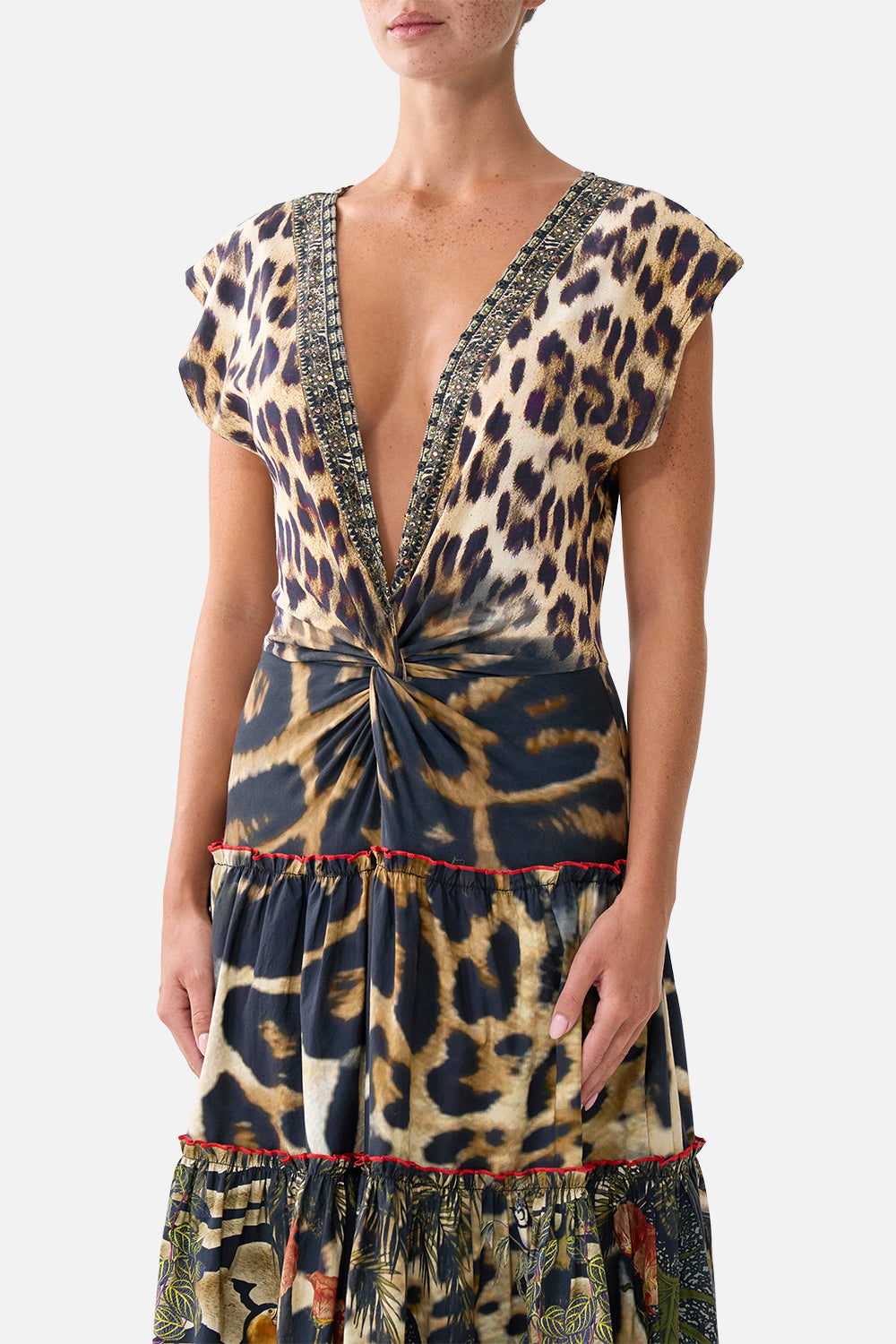 CAP SLEEVE TWIST FRONT MIDI DRESS