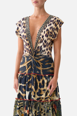 CAP SLEEVE TWIST FRONT MIDI DRESS