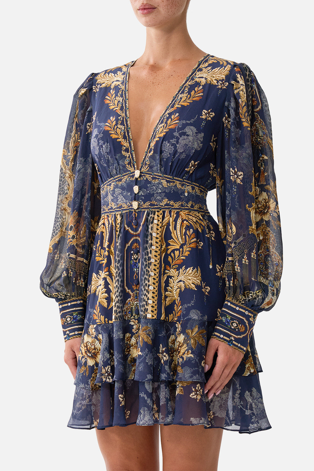 BUTTON FRONT FRILL DRESS