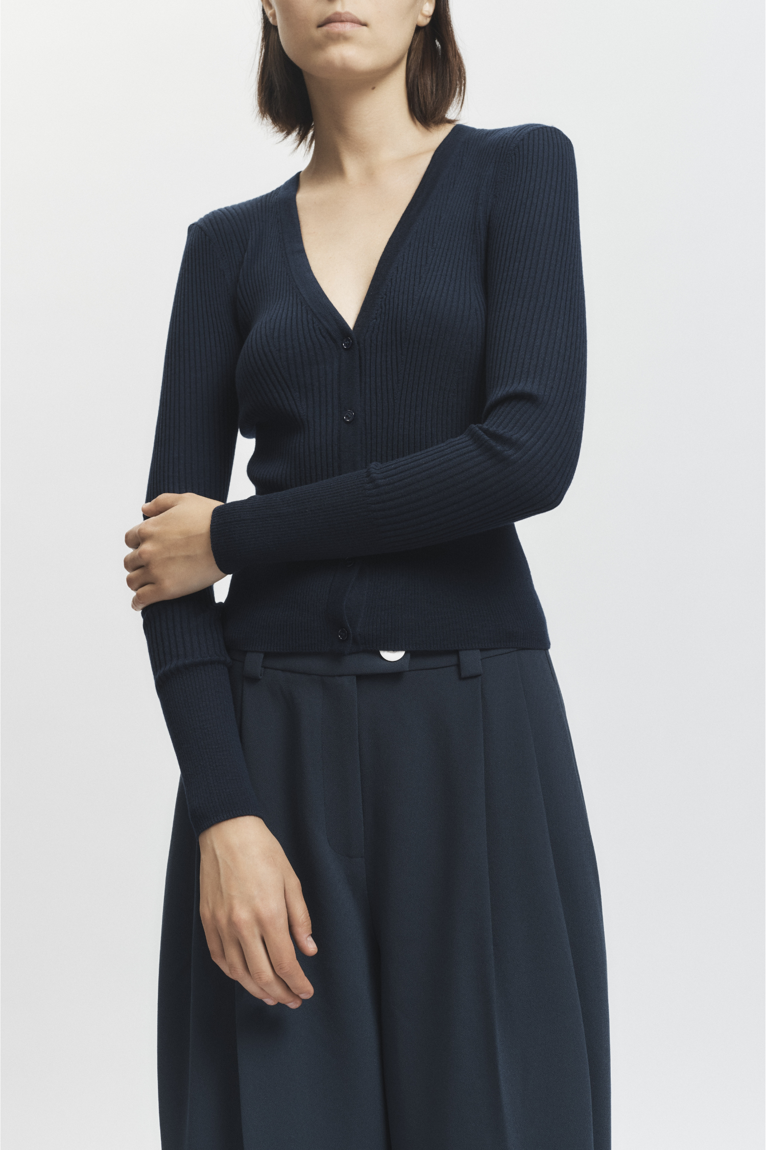 Braylon Rib Cardigan Sweater, Navy