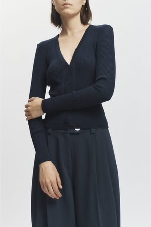 Braylon Rib Cardigan Sweater, Navy