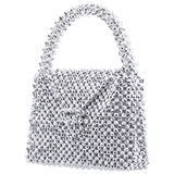 OPIE Silver Beaded Satchel With Inner Satin Pouch