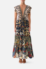 CAP SLEEVE TWIST FRONT MIDI DRESS