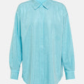 Blue Rhinestone Taffeta Oversized Shirt