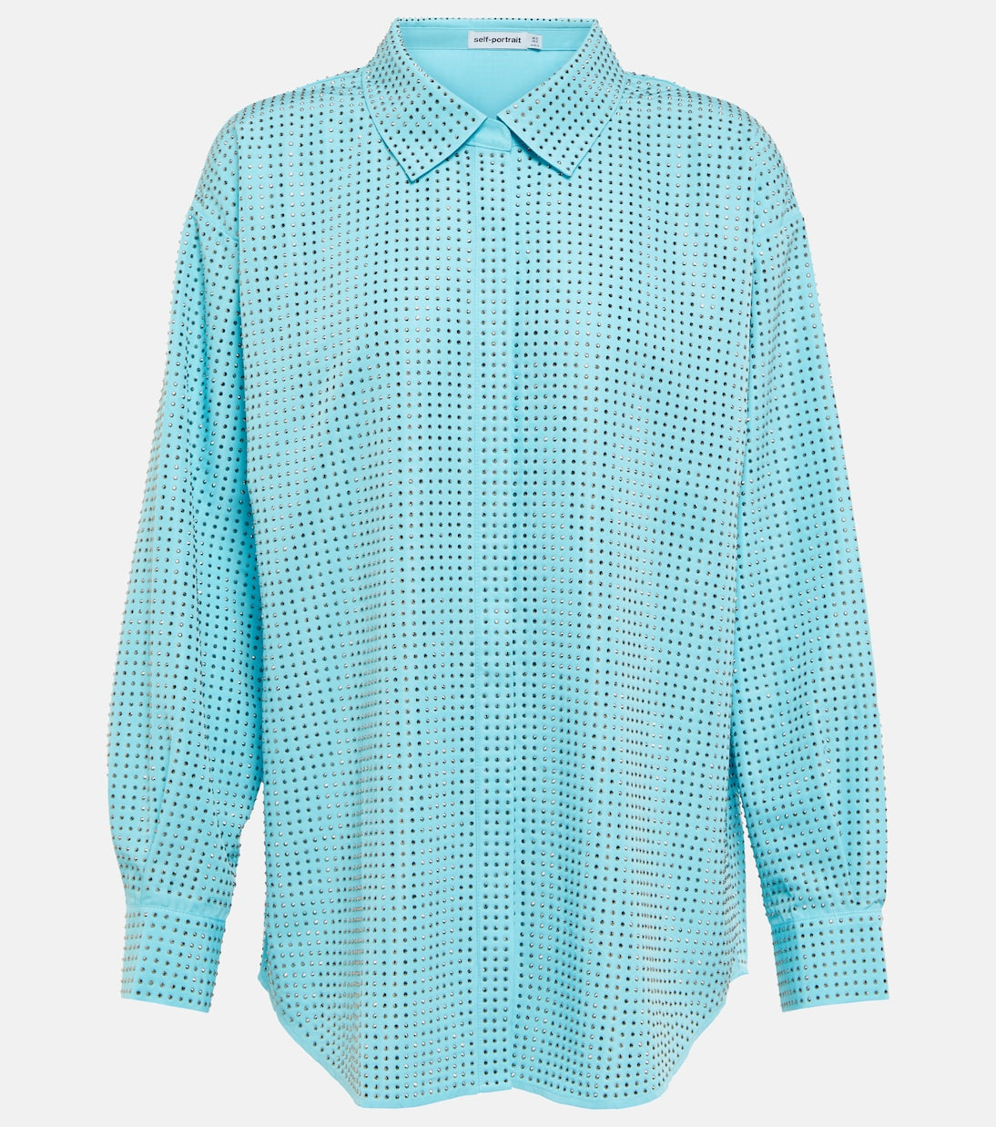 Blue Rhinestone Taffeta Oversized Shirt
