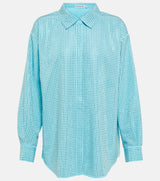 Blue Rhinestone Taffeta Oversized Shirt