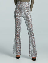 Sequin Animal Flare Legging - Copper Snake