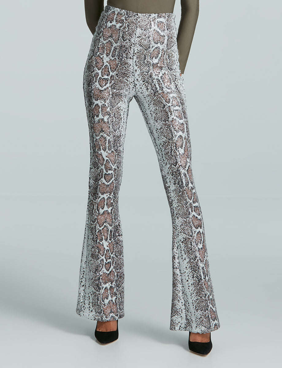 Sequin Animal Flare Legging - Copper Snake