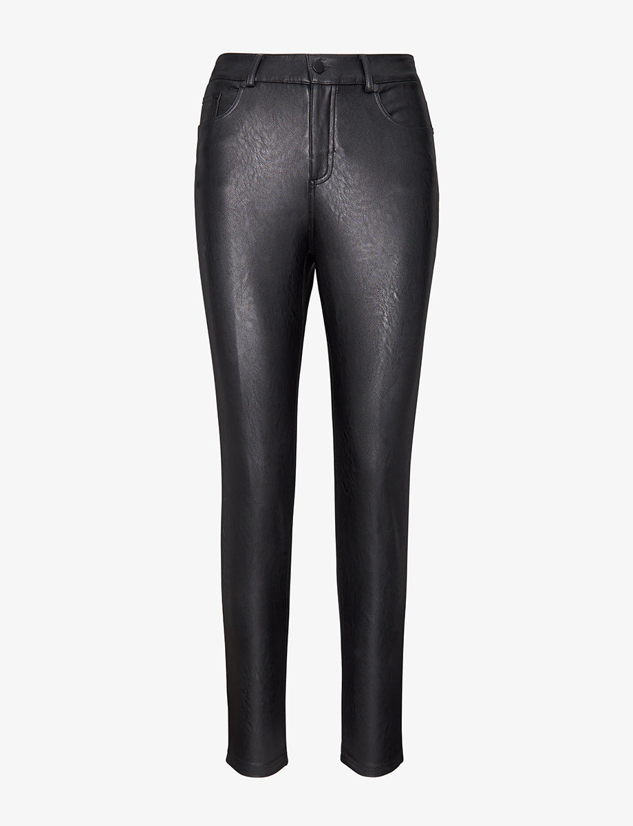 Faux Leather Five Pocket Pant - Black