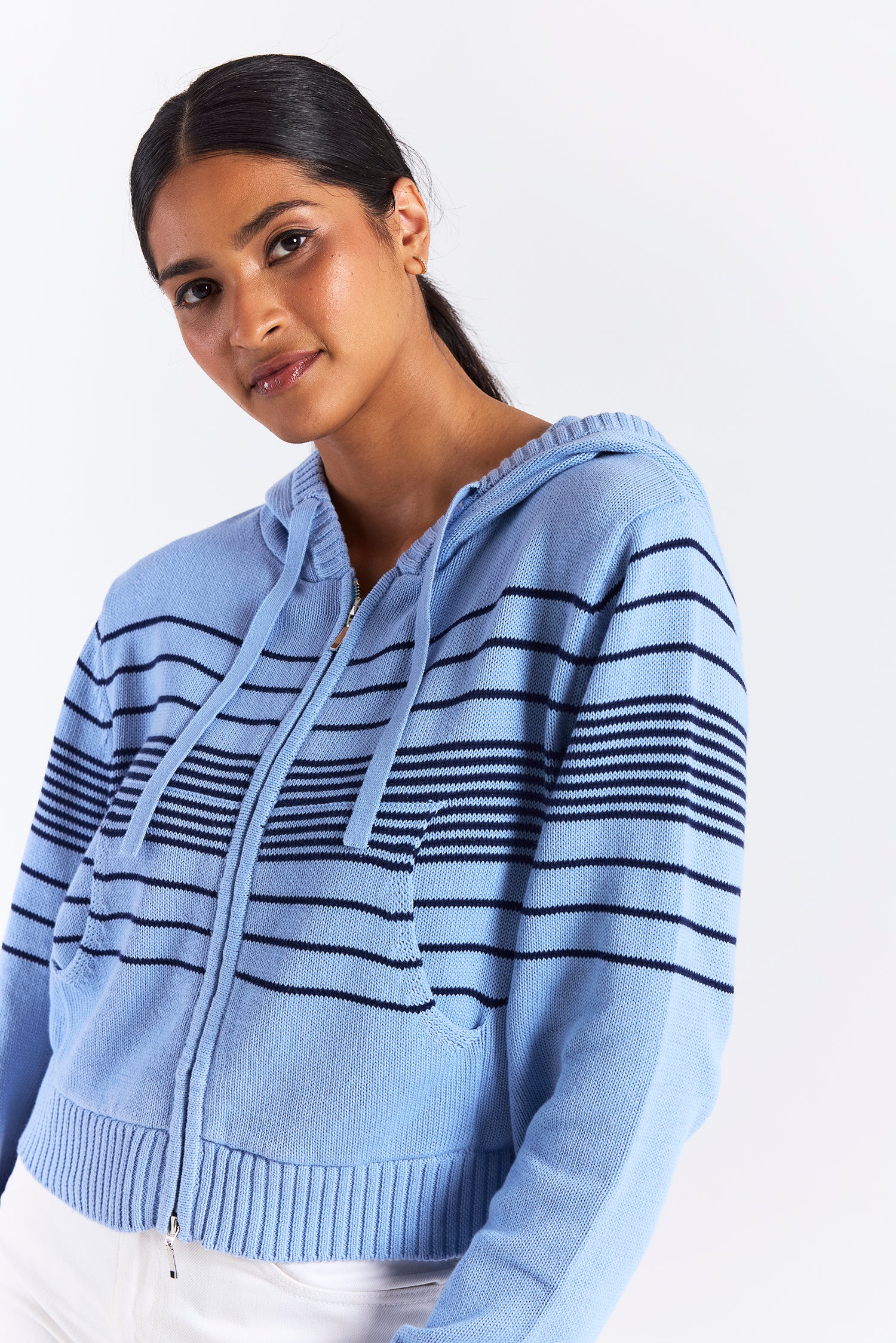 BEACH STRIPE CROPPED HOODIE