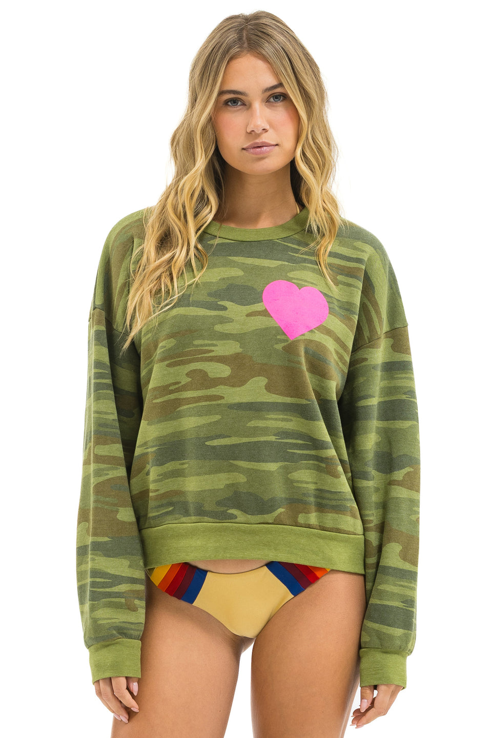 Heart Print Crew Sweatshirt