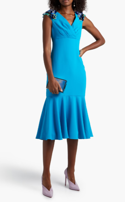 Fluted Floral-Appliqued Crepe Dress