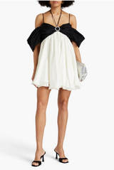 Cold-Should Embellished Two-Tone Linen-Blend Mini Dress (white)