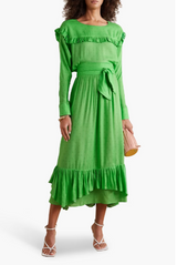 Iris Belted Ruffled Satin-Jacquard Mini Dress
