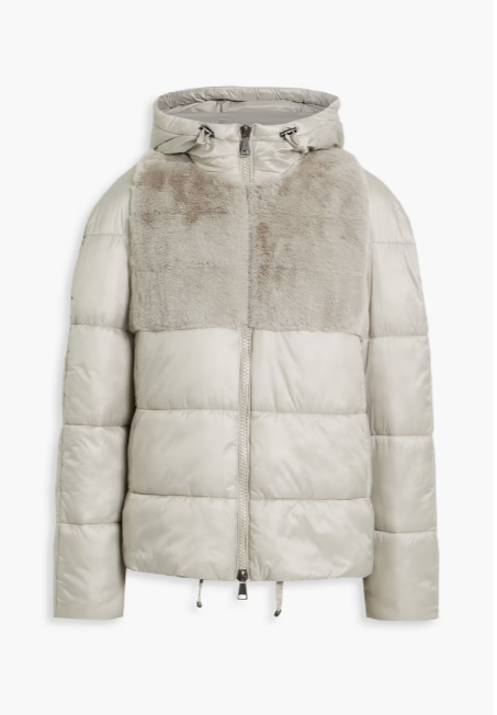 Faux Fur-Paneled Quilted Shell Hooded Jacket