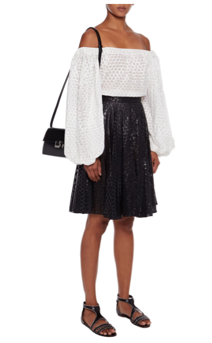 Gathered Metallic Printed Cotton-Voile Skirt