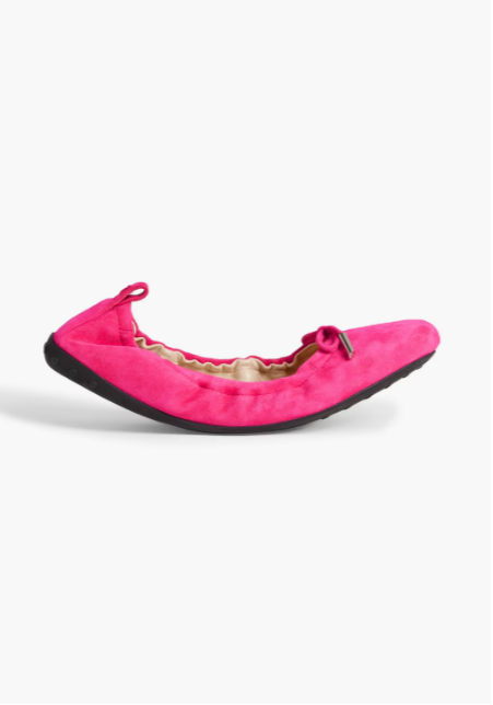 Bow-Embellished Suede Ballet Flats