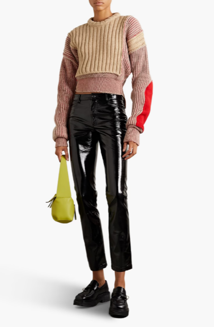 Crinkled Faux Patent-Leather Straight-Leg Pants
