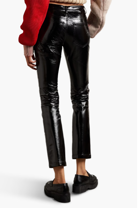 Crinkled Faux Patent-Leather Straight-Leg Pants