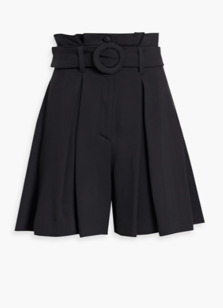 Belted Pleated Silk-Blend Twill Shorts
