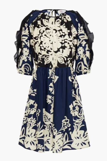 Cold-Shoulder Printed Cotton-Poplin Mini Dress