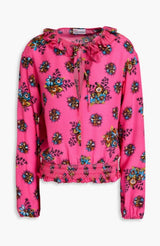 Ruffle-trimmed Floral-print Silk Crepe de Chine Blouse