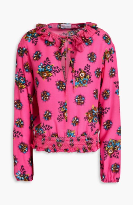 Ruffle-trimmed Floral-print Silk Crepe de Chine Blouse