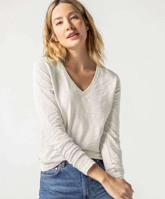 Rib Slub Long Sleve V-Neck