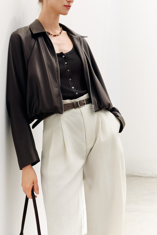 Linen Pleated Pants w Belt