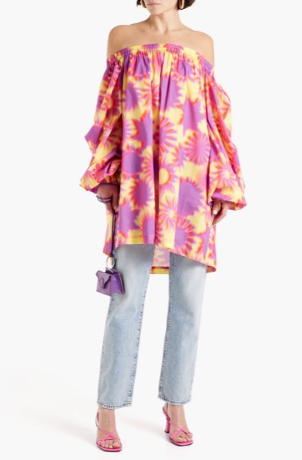 Off-the-Shoulder Printed Cotton-poplin Blouse