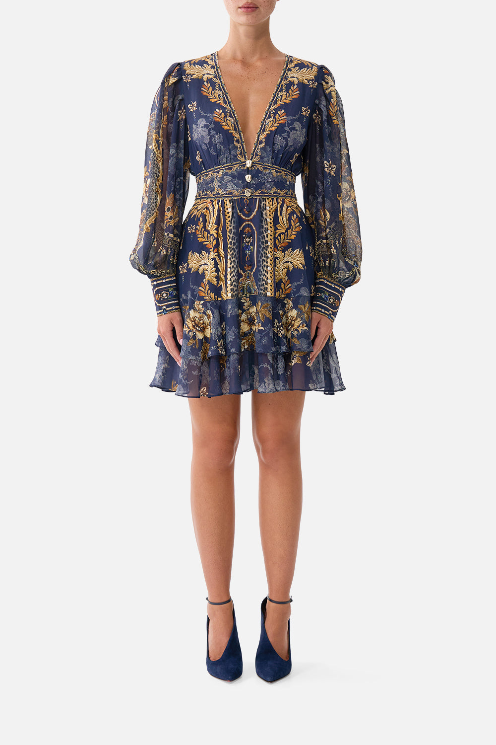 BUTTON FRONT FRILL DRESS
